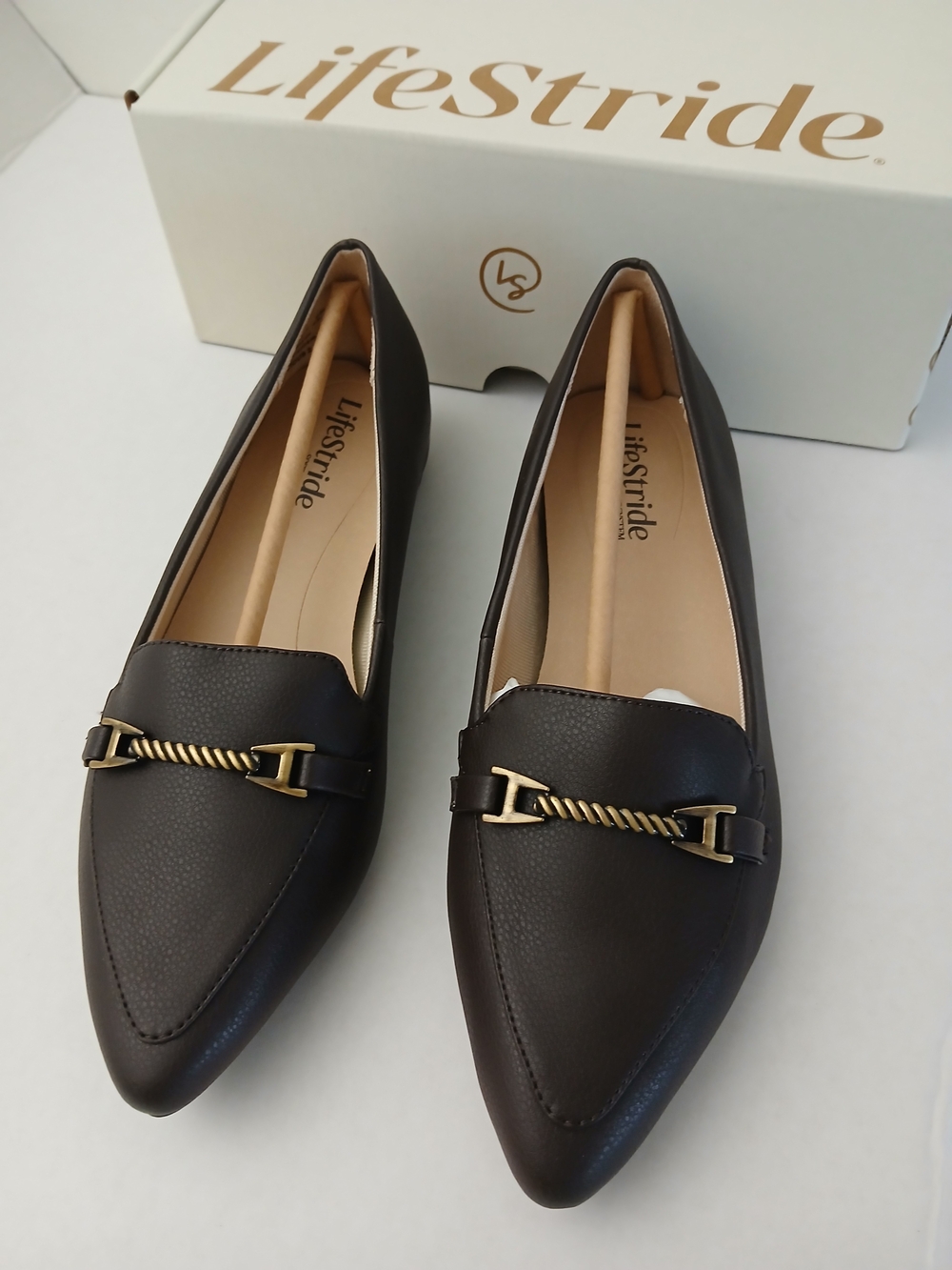 Life Stride Women's Dark Chocle Pointed Toe Loafers with Gold Accent $22 - Picture 2 of 10